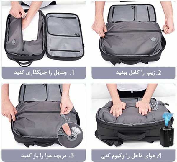 12_نحوه-وکیوم-کردن-کوله-پشتی-bange3028 کوله پشتی مسافرتی وکیومدار بنج مدل 3028