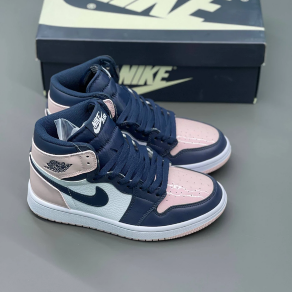 کفش نایک ایر جردن وان ساقدار اتومسفر بابل جام صورتی سرمه ای Nike Air Jordan 1 High Atmosphere Bubblegum Pink Navy
