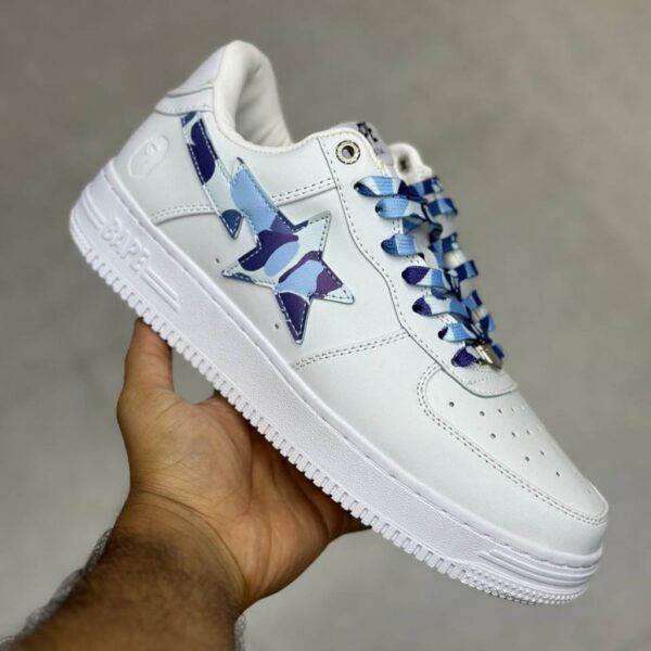 13200815 بتینگ ایپ بیپ استا سفید چریکی آبی A Bathing Ape Bape Sta Low White ABC Camo Blue