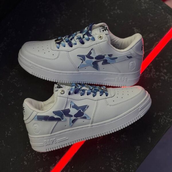 13200816 بتینگ ایپ بیپ استا سفید چریکی آبی A Bathing Ape Bape Sta Low White ABC Camo Blue