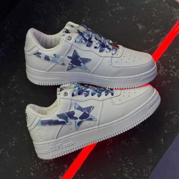 13200817 بتینگ ایپ بیپ استا سفید چریکی آبی A Bathing Ape Bape Sta Low White ABC Camo Blue