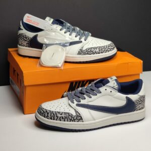 13274759 نایک ایر جردن وان لو دیور سفید سرمهای طوسی Nike Air Jordan 1 Low Dior White Navy Gray