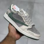 نایک ایر جردن وان لو گوچی کرم سبز طوسی جیر Nike Air Jordan 1 Low Gucci Cream Green Grey Suede