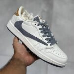 نایک ایر جردن وان لو لویی ویتون سفید طوسی قهوه‌ای روشن Nike Air Jordan 1 Low Louis Vuitton White Grey Light Brown