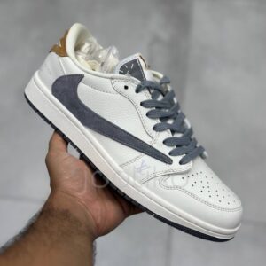13791295 نایک ایر جردن وان لو لویی ویتون سفید طوسی قهوهای روشن Nike Air Jordan 1 Low Louis Vuitton White Grey Light Brown