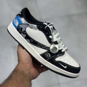 13792929 نایک ایر جردن وان لو نورث فیس سفید مشکی نقرهای آبی Nike Air Jordan 1 Low North Face White Black Silver Blue
