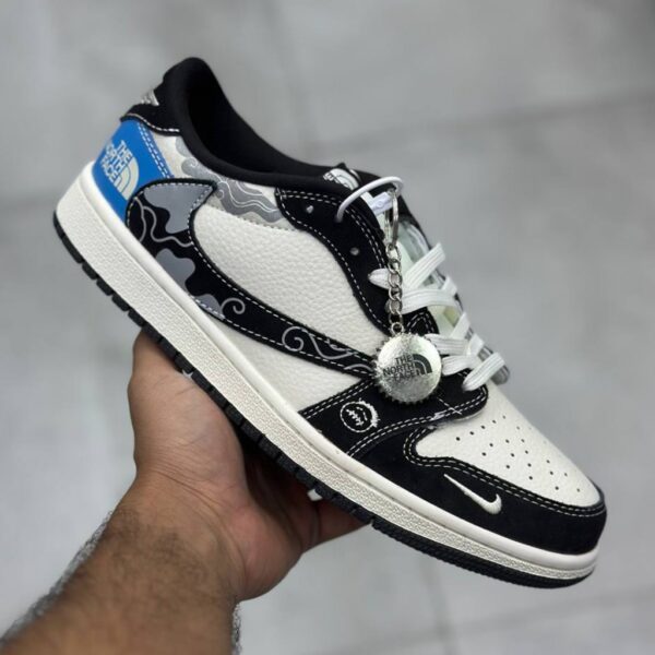 13792929 نایک ایر جردن وان لو نورث فیس سفید مشکی نقرهای آبی Nike Air Jordan 1 Low North Face White Black Silver Blue