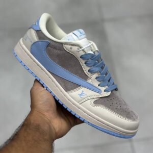 13792996 نایک ایر جردن وان لو لویی ویتون طوسی آبی آسمانی کرم روشن Nike Air Jordan One 1 Louis Vuitton Grey Sky Blue Light Cream
