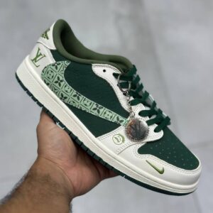 13793072 نایک ایر جردن وان لو لویی ویتون سبز تیره سبز روشن و کرم Nike Air Jordan One 1 Louis Vuitton Dark Green Light Green Cream