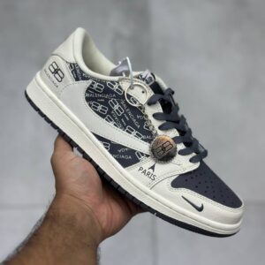 13804092 نایک ایر جردن وان لو بالنسیاگا پاریس کرم طوسی تیره Nike Air Jordan 1 Low Balenciaga Paris Dark Grey Cream