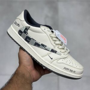 13804442 نایک ایر جردن وان لو دیور کرم طوسی تیره Nike Air Jordan 1 Dior Dark Grey Cream