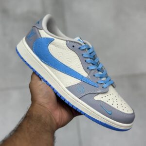 13804593 نایک ایر جردن وان لو لویی ویتون کرم آبی آسمانی طوسی Nike Air Jordan 1 Low Louis Vuitton Cream Sky Blue Grey
