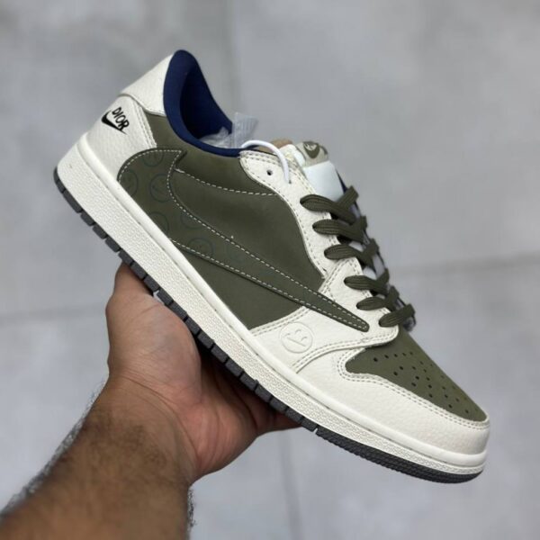 13804838 نایک ایر جردن وان لو دیور سبز زیتونی کرم سرمهای Nike Air Jordan 1 Low Dior Olive Green Navy Cream