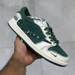 13804975 نایک ایر جردن وان لو سوپریم گوچی سبز تیره و کرم Nike Air Jordan 1 Low Supreme Gucci Dark Green and Cream