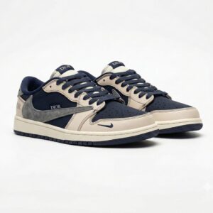 14060783 نایک ایر جردن وان لو دیور کرم سرمه ای خاکستری Nike Air Jordan 1 Low Dior Cream Navy Grey