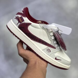 18328382 نایک ایر جردن وان لو استاسی کرم زرشکی Nike Air Jordan 1 Low Stussy Cream Burgundy