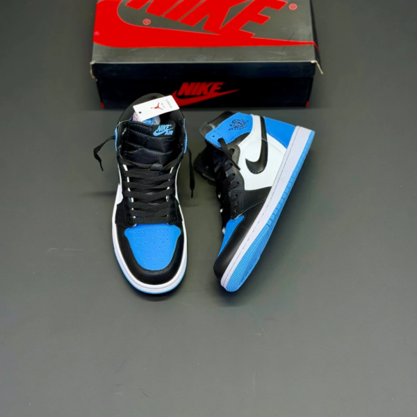 6il7j2s8 کفش نایک ایر جردن وان رترو ساقدار مشکی آبی Nike Air Jordan 1 Retro High Black Blue