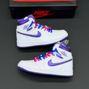 fvd54yt3 کفش نایک ایر جردن وان ساقدار سفید بنفش خاص Nike Air Jordan 1 High White Purple