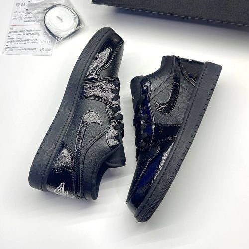 کفش نایک ایر جردن وان لو پتنت الفنت بلک Nike Air Jordan 1 Low Patent Elephant Black