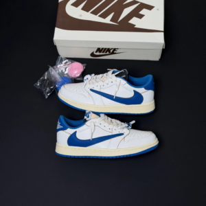 q4qe996h کفش نایک ایر جردن وان لو فرگمنت تراویس اسکات میلیتاری آبی کرم Nike Air Jordan 1 Low Fragment Travis Scott Military Blue Cream