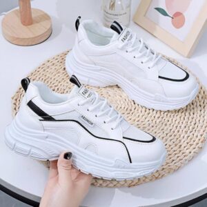 photo_1_2026-08-09_21-51-31 کتونی اسپرت لژدار طبی مدل چونه فانتزی سفید مشکی Women’s Chunky Platform Orthopedic White Black Fashion Sneakers