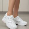 کتونی اسپرت لژدار فانتزی سفید نقره‌ای ورنی Women’s Platform Fashion White Silver Patent Sneakers