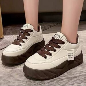 photo_6_2026-08-14_21-04-06 کتونی لژدار اسپرت زنانه مدل لاو کرم قهوهای Women’s Love Platform Sneakers Cream Brown