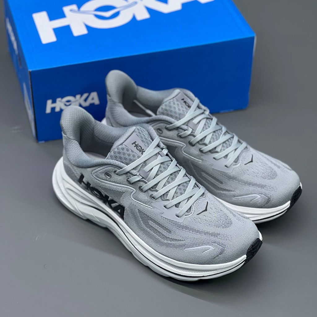 کفش هوکا کلیفتون 10 طوسی سفید مشکی Hoka Clifton 10