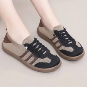کفش طبی زنانه بژ بافتنی لوفر راحتی سبک