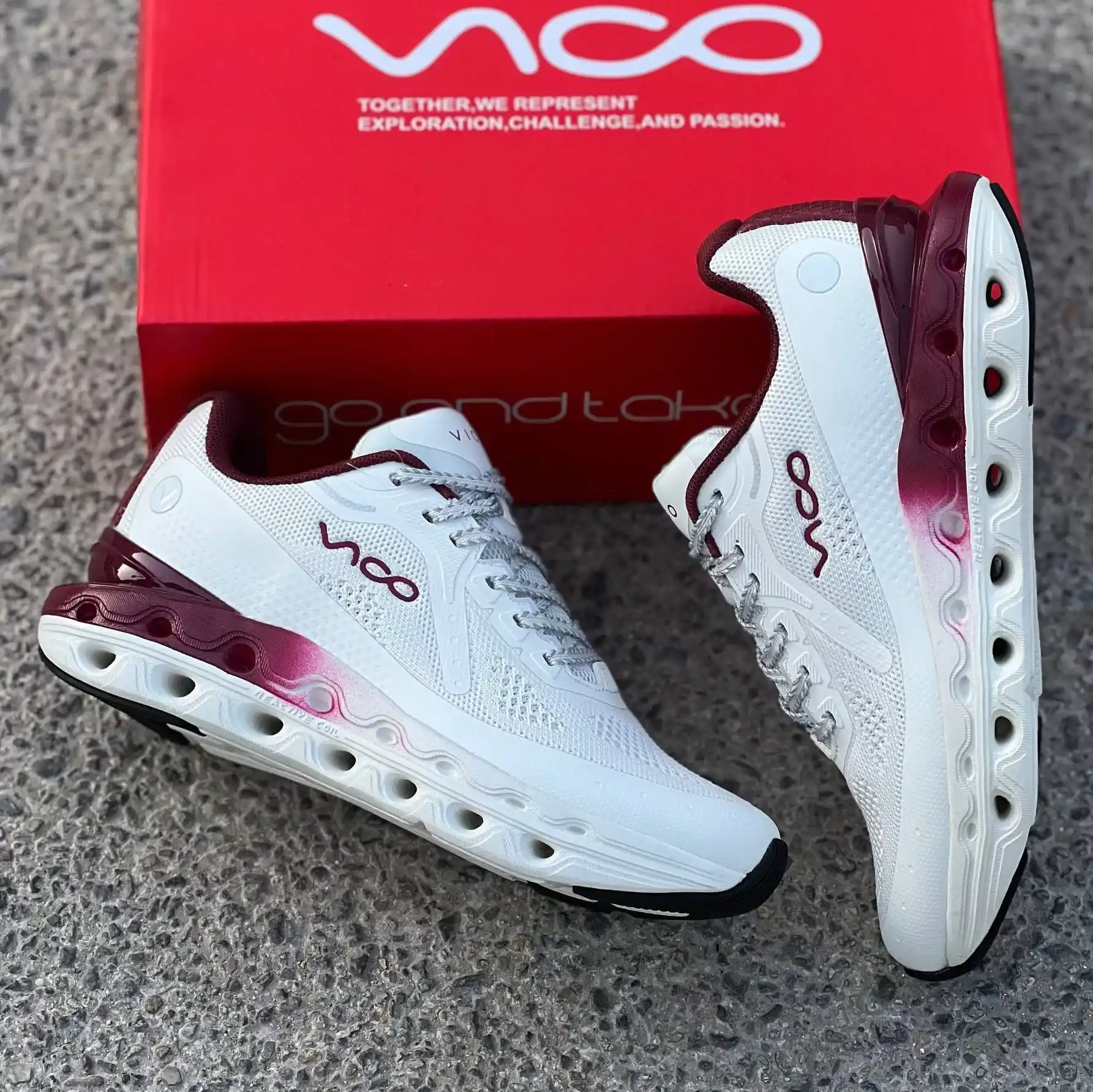 کفش-کتونی-رانینگ-زنانه1-ریاکتیو-کویل-ویکو-Womens-Vico-Reactive-Coil-Running-Shoes-1549-white-1 کتونی ویکو سفید زرشکی زنانه ری اکتیو کویل اورجینال