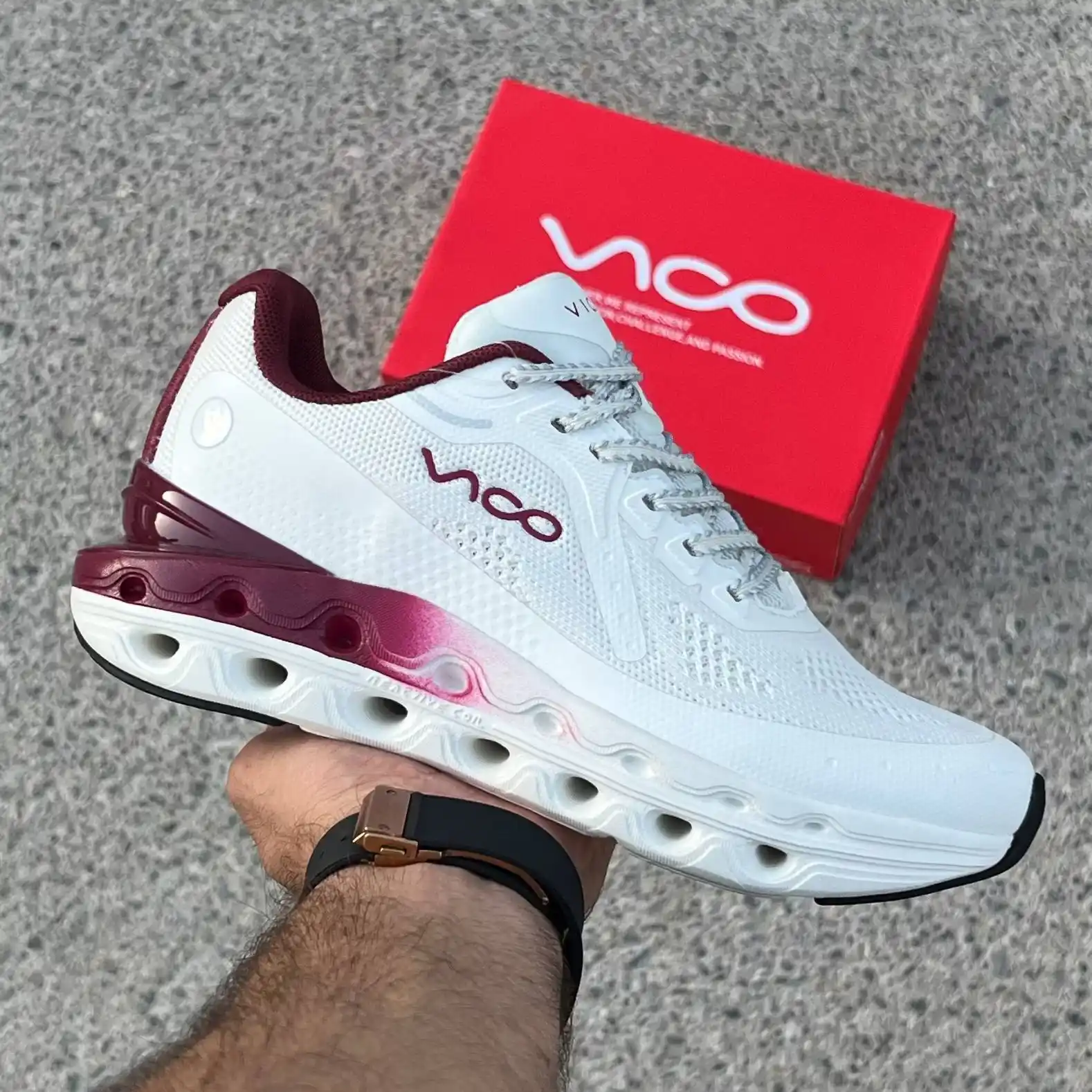 کفش-کتونی-رانینگ-زنانه2-ریاکتیو-کویل-ویکو-Womens-Vico-Reactive-Coil-Running-Shoes-1549-white-1 کتونی ویکو سفید زرشکی زنانه ری اکتیو کویل اورجینال