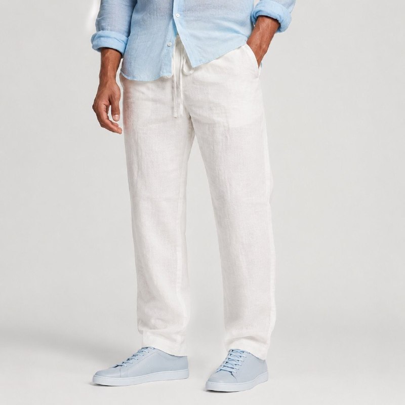 شلوار لینین نخی اورجینال مردانه رنگ سفید برند pull&bear سفارش اسپانیایی مدل راسته کد 2040