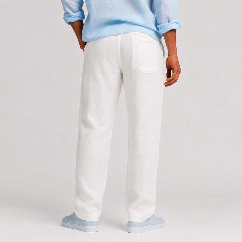 5875324715163914155 شلوار لینین نخی اورجینال مردانه رنگ سفید برند pull&bear سفارش اسپانیایی مدل راسته کد 2040