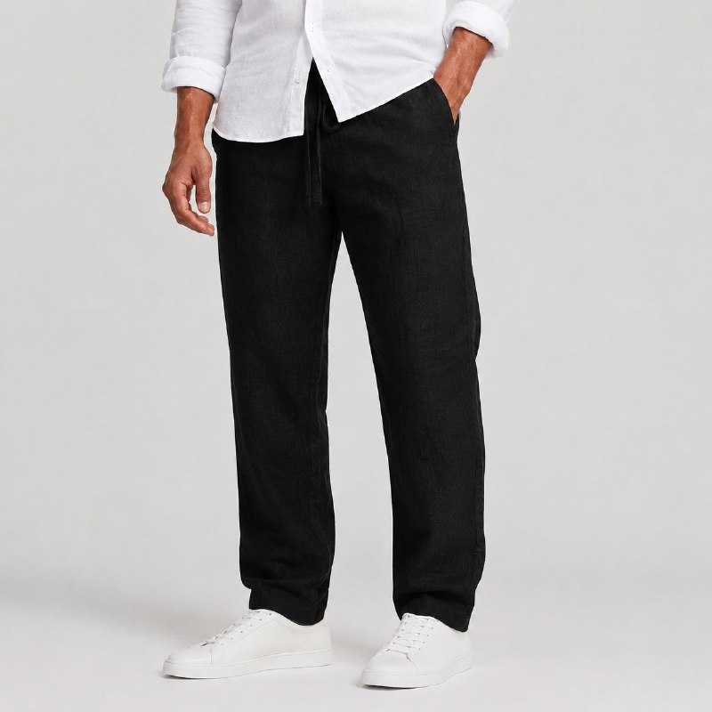 شلوار لینین نخی اورجینال مردانه رنگ مشکی برند pull&bear سفارش اسپانیایی مدل راسته کد 2041