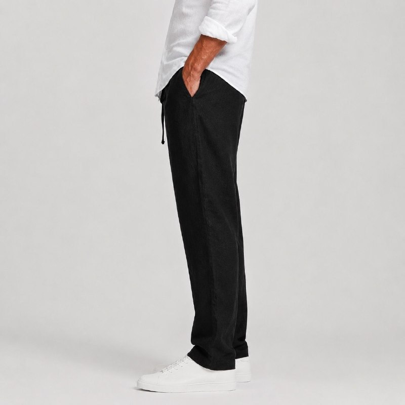 شلوار لینین نخی اورجینال مردانه رنگ مشکی برند pull&bear سفارش اسپانیایی مدل راسته کد 2041