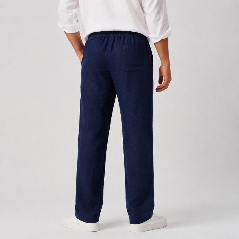 5875324715163914161 شلوار لینین نخی اورجینال مردانه رنگ سرمه ای برند pull&bear سفارش اسپانیایی مدل راسته کد 2042