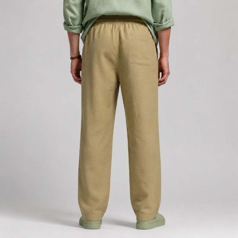 شلوار لینین نخی اورجینال مردانه رنگ نخودی برند pull&bear سفارش اسپانیایی مدل راسته کد 2043