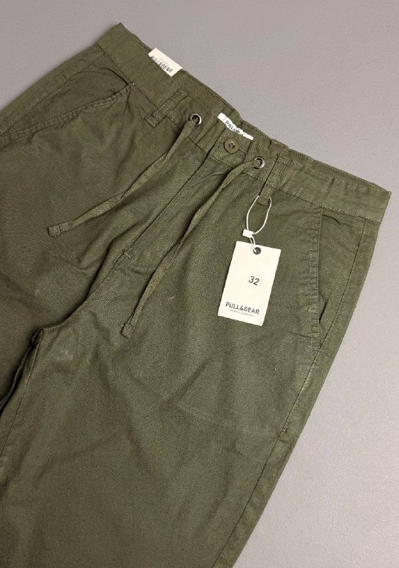 شلوار کتان کنف pull&bear سفارش اسپانیا کمر گتر‌ سبز کد 2047