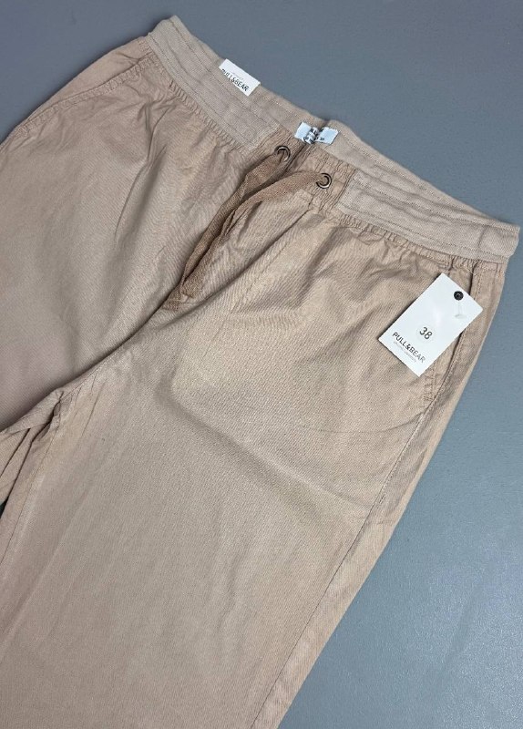 شلوار کتان کنف pull&bear اورجینال نسکا‌فه‌ای کمر کش کد 2053