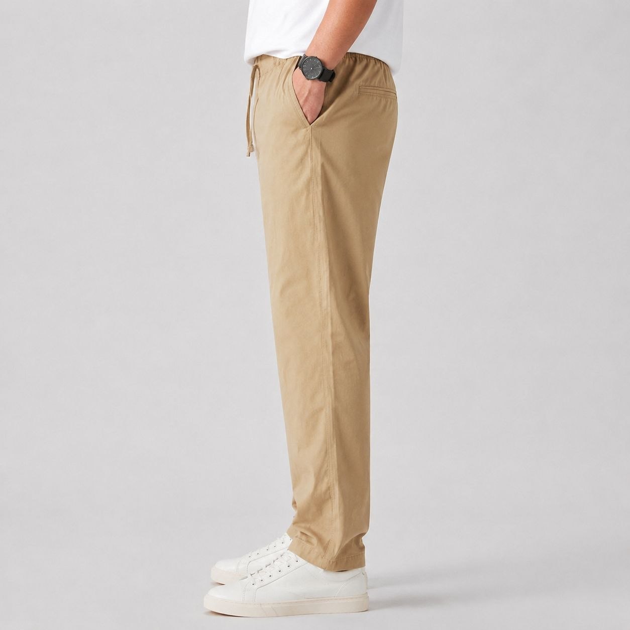 شلوار کتان کنف ‌‌pull&bear اورجینال رنگ نخودی کمرکش کد 2055