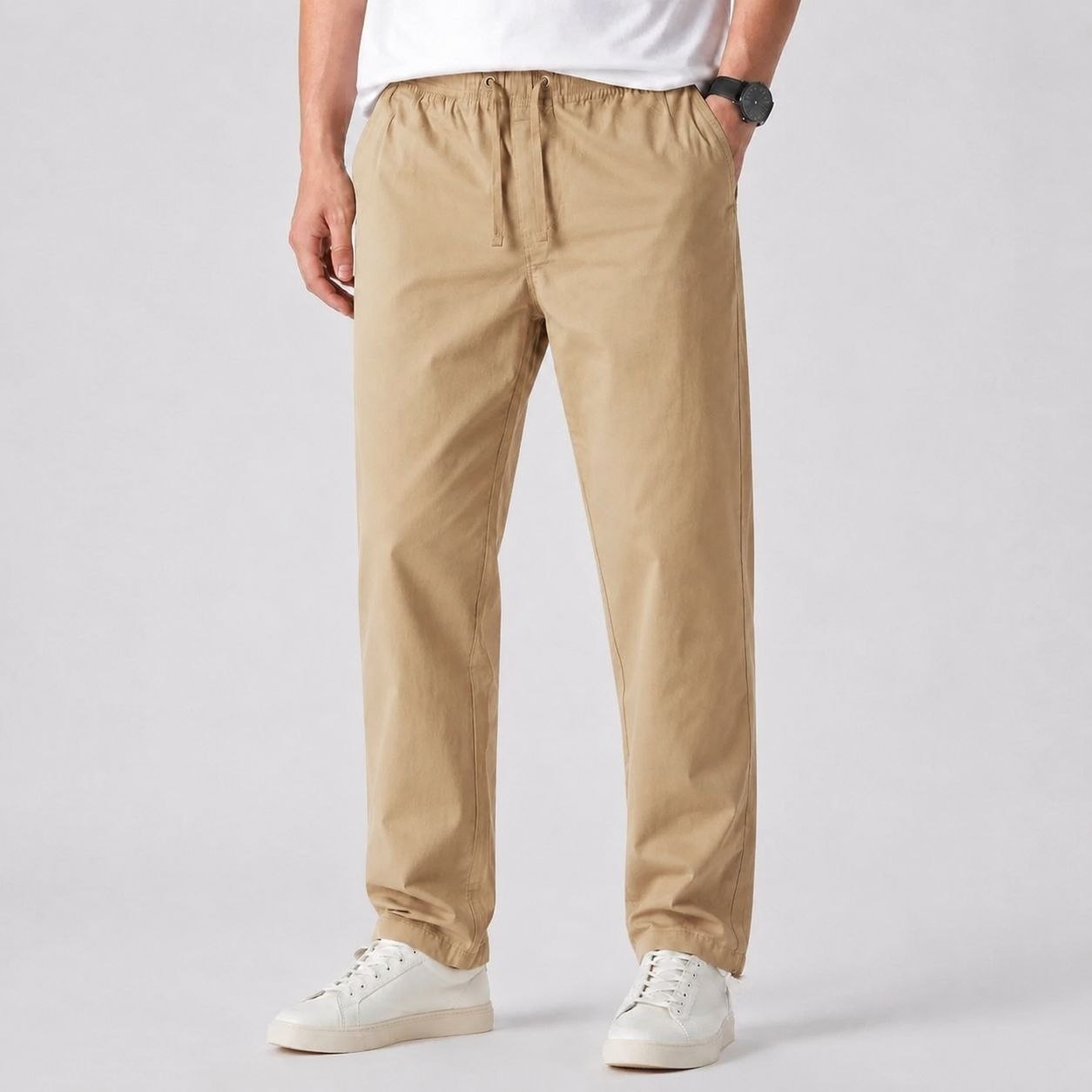 5875324715163914348 شلوار کتان کنف pull&bear اورجینال رنگ نخودی کمرکش کد 2055