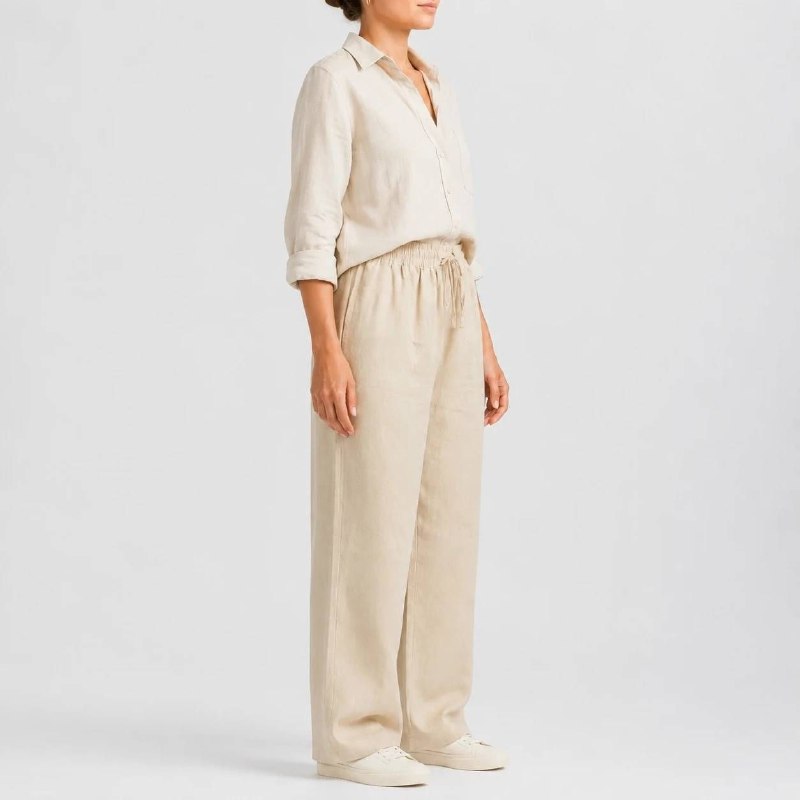 شلوار لنین حصیری zara اورجینال رنگ کرم کد 2057