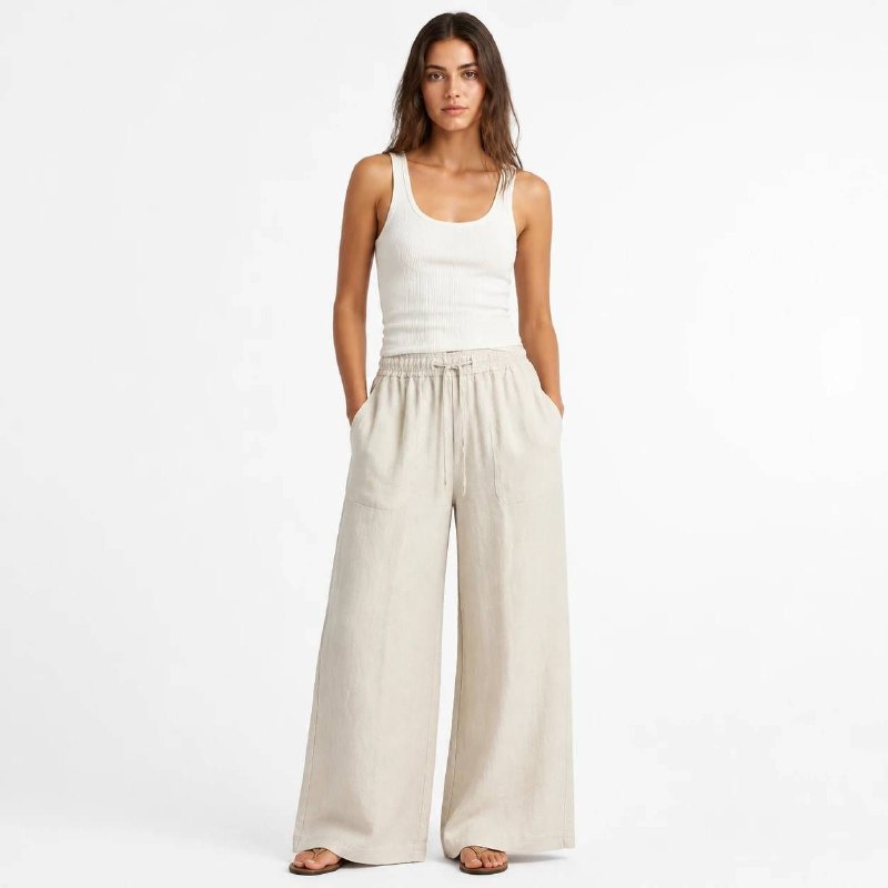 شلوار اورجینال لنین ZARA رنگ کرمی زنانه کد 2066