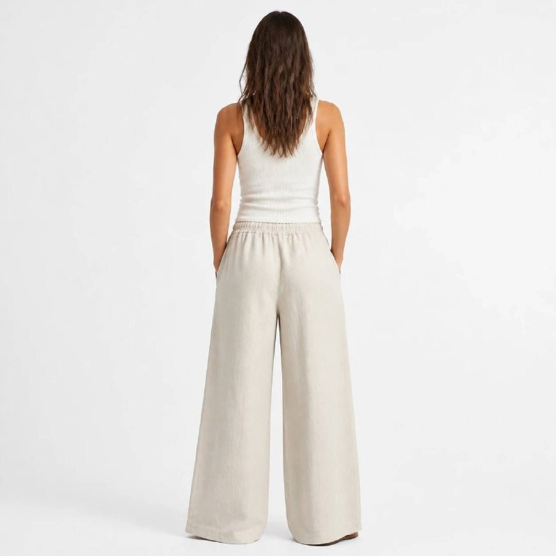 شلوار اورجینال لنین ZARA رنگ کرمی زنانه کد 2066