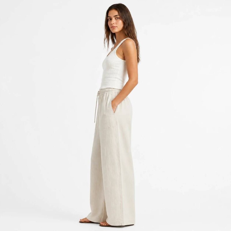 شلوار اورجینال لنین ZARA رنگ کرمی زنانه کد 2066