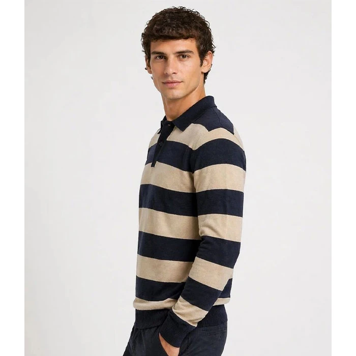 Original-mens-fine-striped-texture-cream-and-navy-colors-reverse-brand-Australian-order-loose-fit-and-relatively-loose-fit-code-181-3 بافت ریز راه راه اورجینال مردانه رنگ کرم و سرمه ای برند reverse سفارش استرالیایی تنخوری و قواره نسبتا آزاد کد 181
