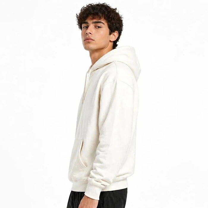 Original-mens-fleece-lined-hoodie-by-HM-Swedish-market-stock.-Features-a-simple-basic-off-white-color-and-a-warm-heavyweight-fabric.-It-has-a-relatively-relaxed-fit.-Code-219.-3 هودی داخل کرکی اورجینال مردانه رنگ شیری ساده و بیسیک گرم بالا برند H&M سفارش سوئدی تنخوری و قواره نسبتا آزاد کد 219