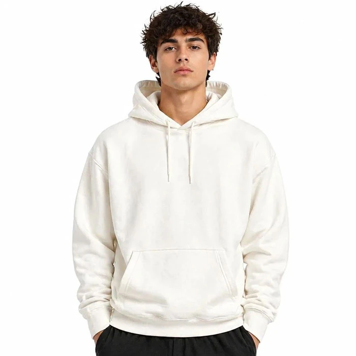 Original-mens-fleece-lined-hoodie-by-HM-Swedish-market-stock.-Features-a-simple-basic-off-white-color-and-a-warm-heavyweight-fabric.-It-has-a-relatively-relaxed-fit.-Code-219 هودی داخل کرکی اورجینال مردانه رنگ شیری ساده و بیسیک گرم بالا برند H&M سفارش سوئدی تنخوری و قواره نسبتا آزاد کد 219