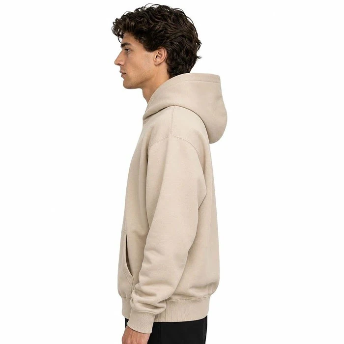 Original-mens-heavyweight-basic-hoodie-by-DUB-Russian-market-edition-features-a-fleece-lined-interior-and-a-nescafe-light-coffee-color.-It-has-a-relatively-relaxed-fit.-Code-206-3 هودی داخل کرکی اورجینال مردانه رنگ نسکافه ای بیسیک گرم بالا برند DUB سفارش روسیه ای تنخوری و قواره نسبتا آزاد کد 206