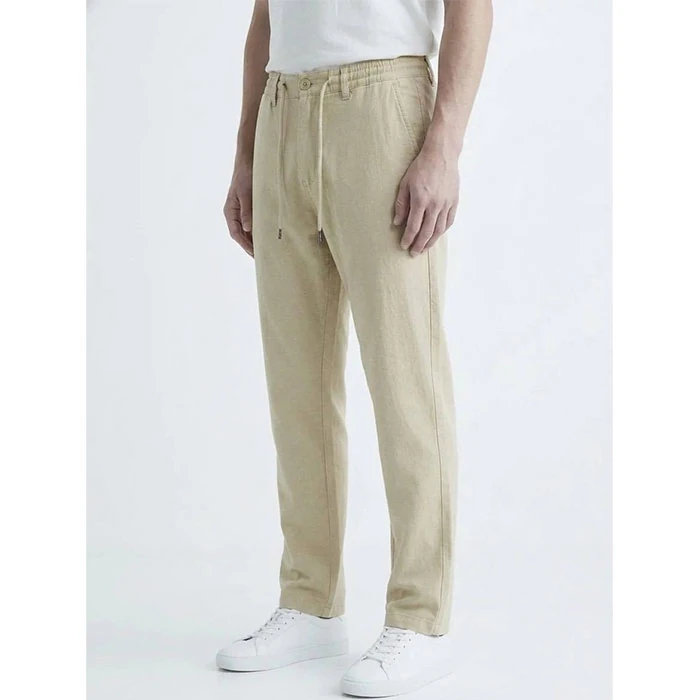 Zara-mens-light-khaki-linen-pants-regular-straight-model-code-37-3 شلوار لینین اورجینال مردانه رنگ نسکافه ای برند Zara سفارش اسپانیایی مدل نیم بگ کد 2034